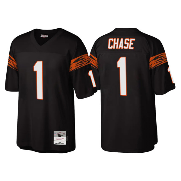 Men's Cincinnati Bengals #1 Ja'Marr Chase Black Throwback Legacy Stitched Jersey
